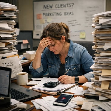 a tired bookkeeping business owner